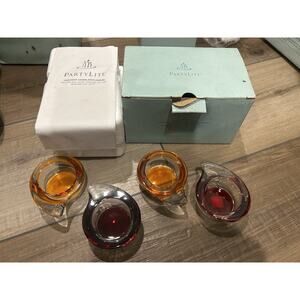 VINTAGE PartyLite Paisley Groovy Tealight glass Candle Holder Set 4 NEW P9818